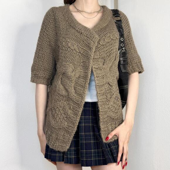 Soft Surroundings Chunky Cable Knit Cardigan Sweater Large Brown Cottagecore - Picture 2 of 6